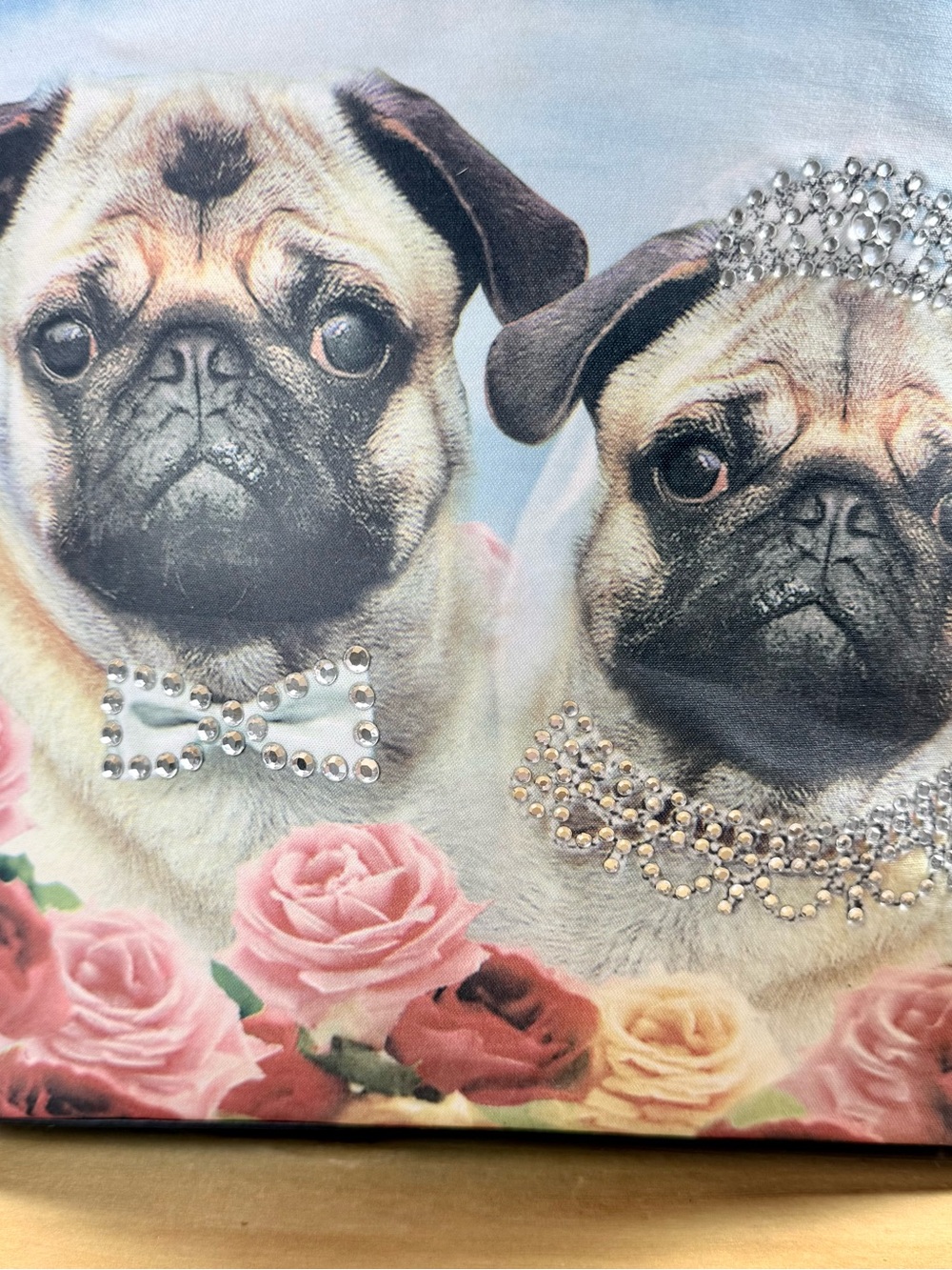 Pug Dog Wedding Shoulder Bag Rhinestone Bride Groom Novelty Purse Tote